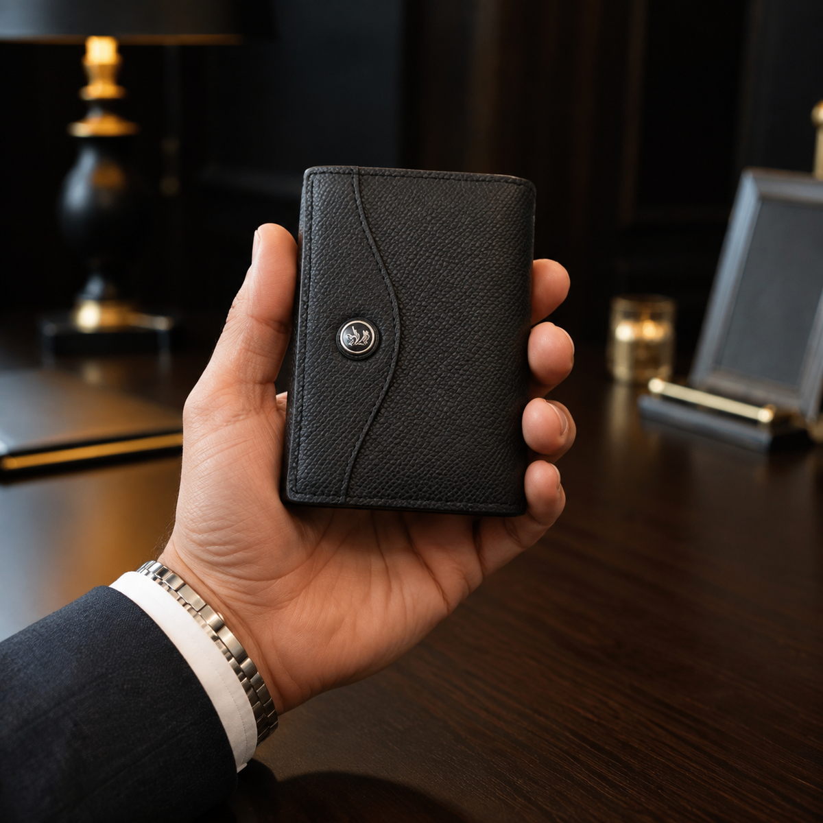 🛡️ Portefeuille en Cuir Noir Grainé